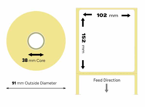 102mm x 152mm Direct Thermal Labels 250 per Roll