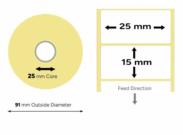 Top coated labels 25mm x 15mm small