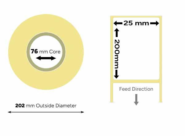 25mm x 200mm thermal labels large