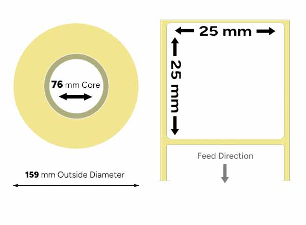 25mm square thermal labels large