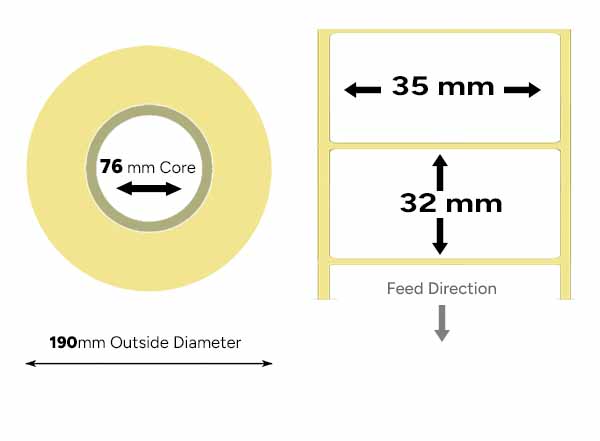 35mm x 32mm direct thermal labels large roll