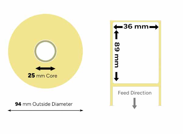 36mm x 89mm direct thermal labels small roll