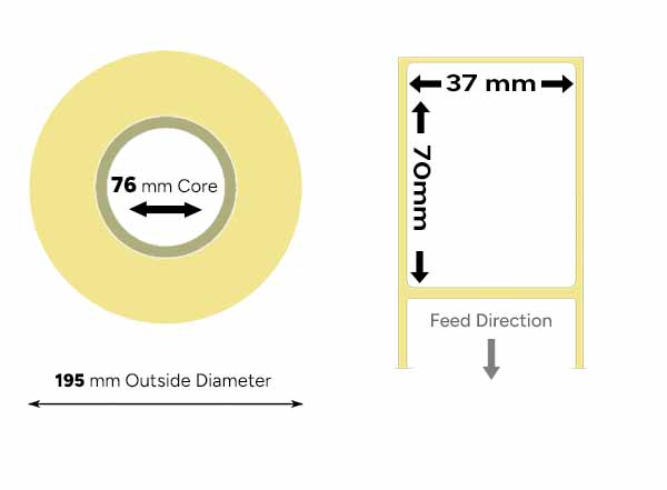 37mm x 70mm direct thermal labels large roll