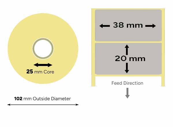 Grey direct thermal labels 38mm x 20mm small