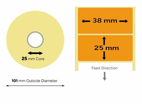 Orange thermal labels 38mm x 25mm small roll
