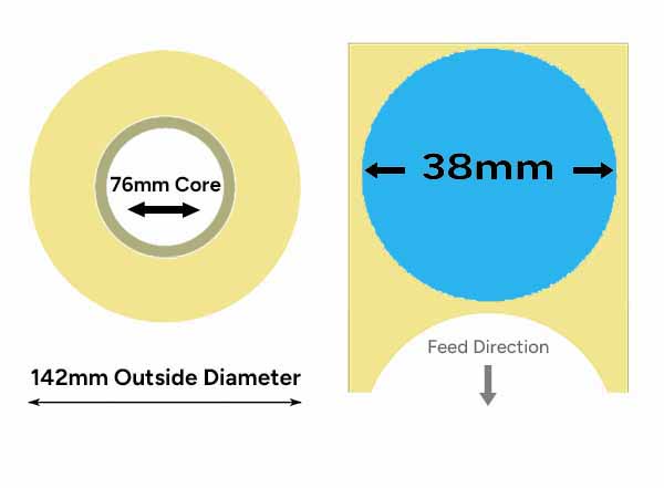 Blue thermal laberls 38mm diameter large roll