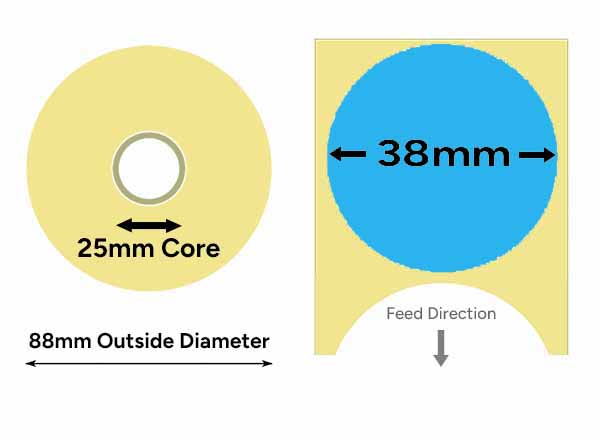 Blue 38mm diameter thermal labels small roll