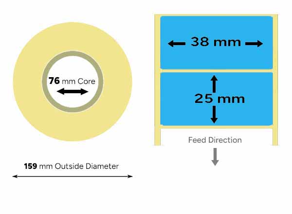 Blue thermal labels 38mm x 25mm large roll