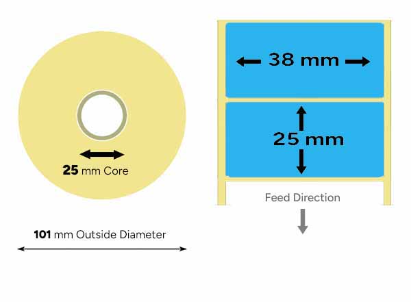 Blue 38mm x 25mm thermal labels small roll