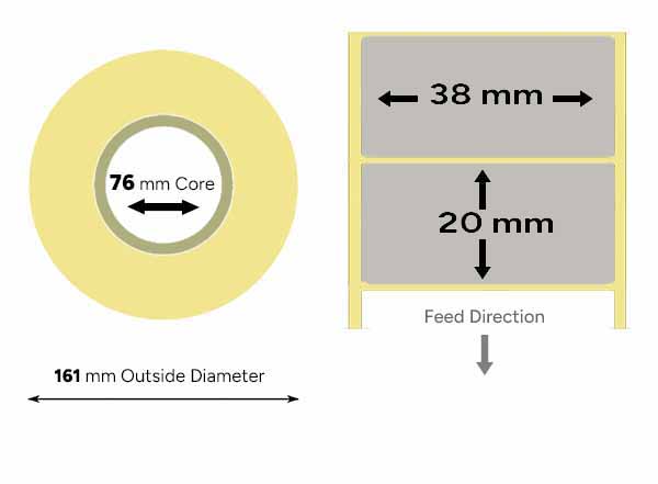 Grey direct thermal labels 38mm x 20mm large roll
