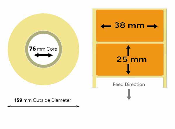 Orange thermal labels 38mm x 25mm large roll