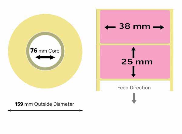 Pink thermal labels 38mm x 25mm large roll