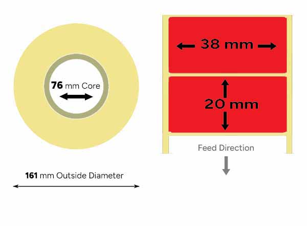 Red Thermal Labels 38mm x 20mm large roll