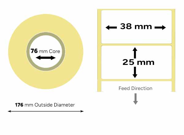 Top coated labels thermal 38mmx  25mm large roll