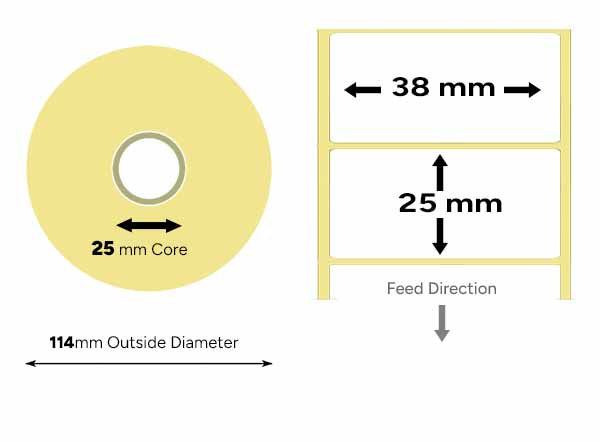 Top coat thermal labels 38mm x 25mm small rolls