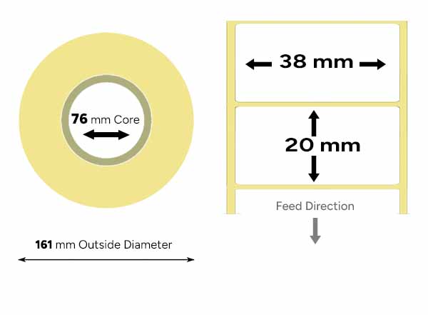38mm x 20mm white thermal labels large roll