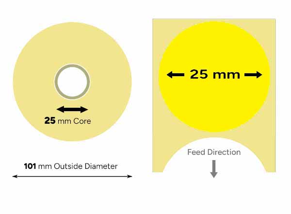 Yellow labels 25mm circle small