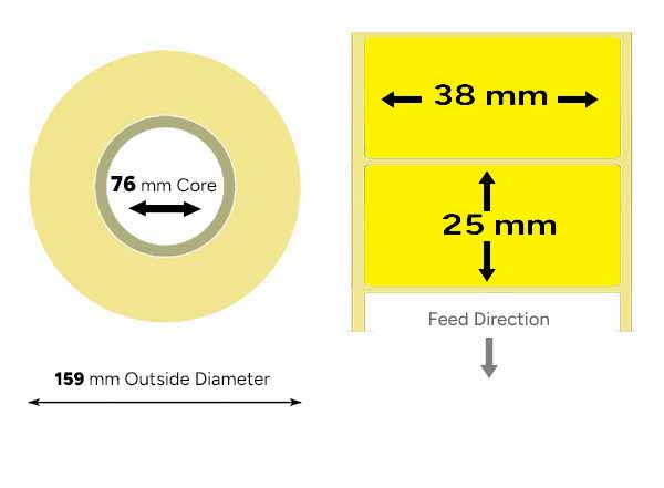Yellow thermal labels 38mm x 25mm large roll