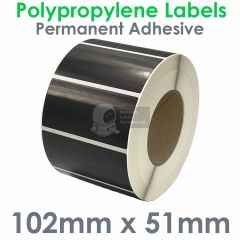 102mm x 51mm Gloss Black polypropylene labels on a large roll