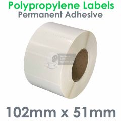 102mm x 51mm gloss white polypropylene labels