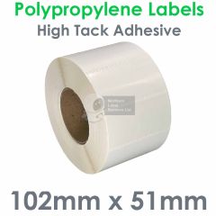 102mm x 51mm gloss white polypropylene labels