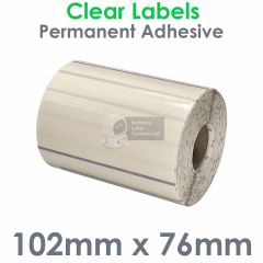 Clear polypropylene labels 102mm x 76mm on small roll