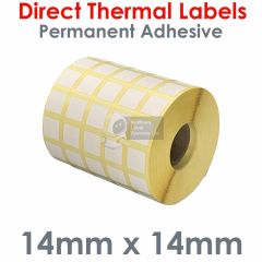 14mm x 14mm 5 across Direct Thermal Labels on a 25mm core