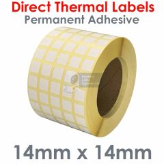 14mm x 14mm 5 Across Direct Thermal Labels on a 76mm core