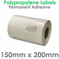 150mm x 20mm labels polypropylene gloss white on 44mm core