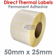 50mm x 25mm Direct Thermal Labels 2 across on 76mm core