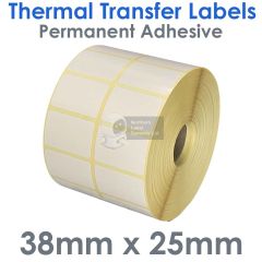 38mm x 25mm labels thermal transfer 2 across