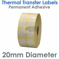 Thermal transfer labels 20mm diameter round 2 across