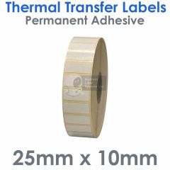 Thermal transfer labels 25mm x 10mm on 25mm core