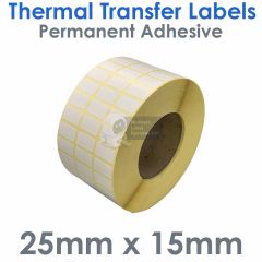 25mm x 15mm labels thermal transfer on 76mm core