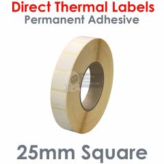 25mm x 25mm labels direct thermal on 76mm core