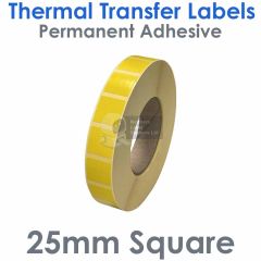 Yellow labels thermal transfer 25mm x 25mm square
