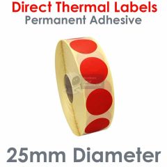 Red direct thermal labels 25mm diameter