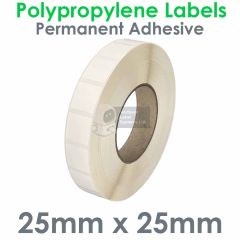 25mm Square Matt White Polypropylene Labels