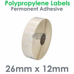 26mm x 12mm polypropylene labels on 25mm core