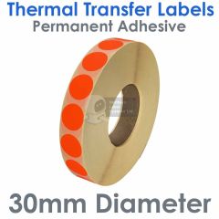 30mm diameter fluorescent red labels