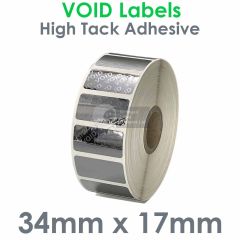 34mm x 17mm VOID labels tamper evident on 25mm cores