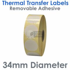 Removable adhesive labels 34mm diameter