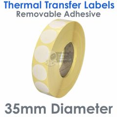 35 Diameter removable paper labels on a 76mm core