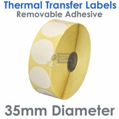 35 Diameter removable paper labels on a 25mm core