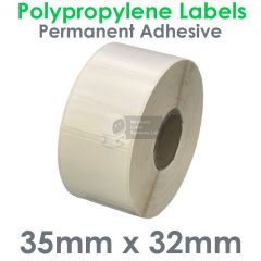 35mm x 32mm Gloss Polypropylene Labels on a 25mm core