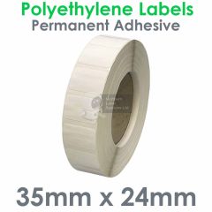35mm x 24mm PE90 Polyethylene labels on 76mm core