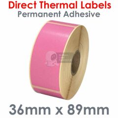 Pink direct thermal labels 36mm x 89mm small roll