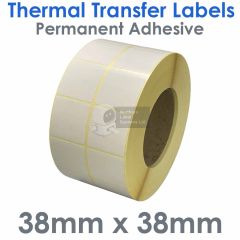 38mm x 38mm 2 Across Thermal Transfer labels with a 76mm core