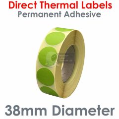 Green direct thermal labels 38mm diameter