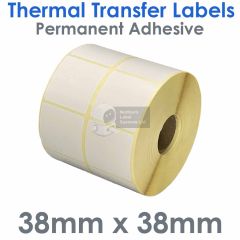 38mm x 38mm Thermal Transfer labels on a 25mm core
